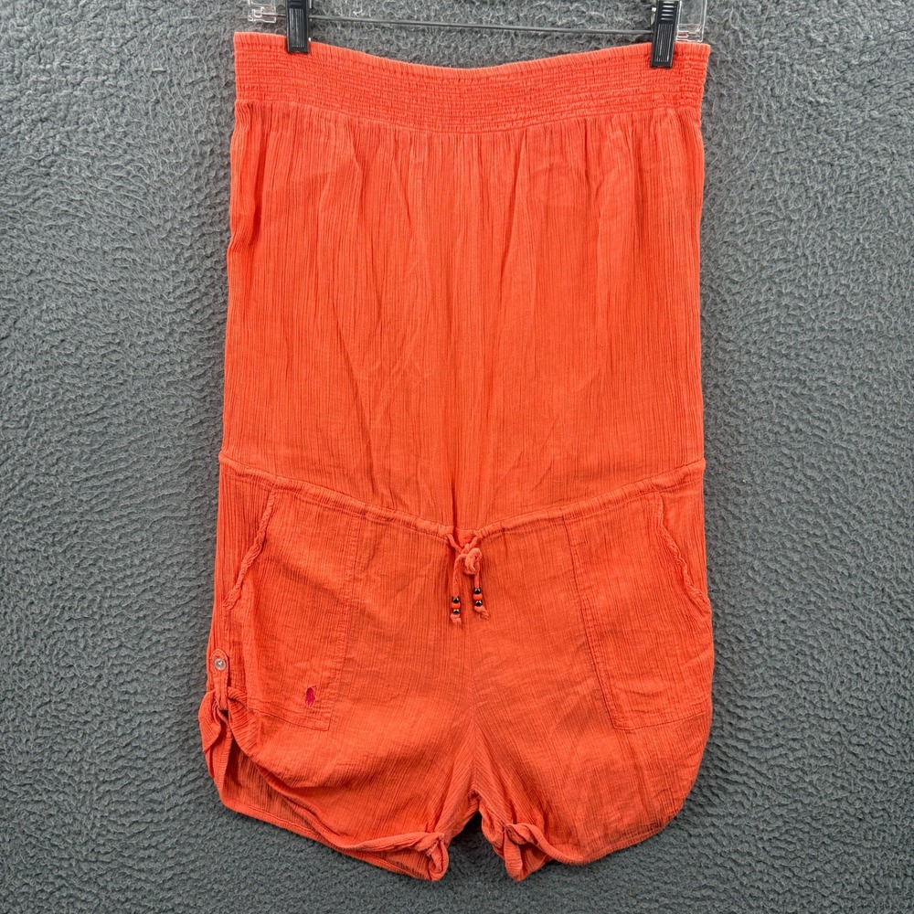 Polo Ralph Lauren Romper Womens L‎ Orange Cotton Gauze Strapless Beach Cover Up